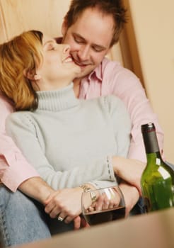 Couple celebrates with wine