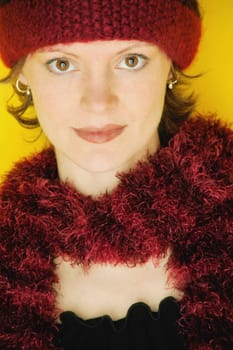 Model wearing trendy hat and scarf