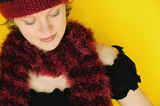 Woman wearing winter hat and scarf