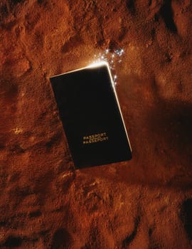 Passport with inner light on red background
