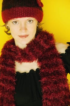 Female model wearing hat and scarf