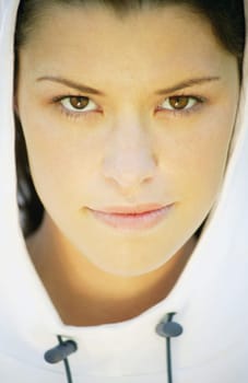 Woman wearing a hood