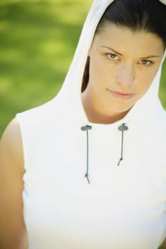 Woman wearing a hoodie
