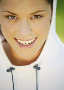 Woman wearing a hoodie