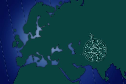 Shadow map of Europe with blue background
