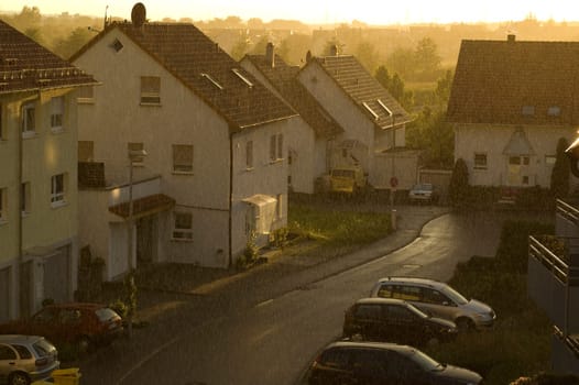Summer rain backlit