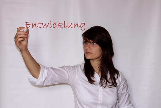 Young woman writes development