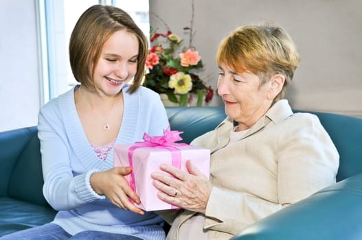 Granddaughter visiting grandmother