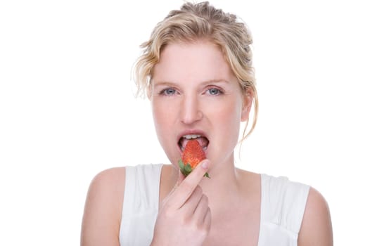 Young woman with strawberry