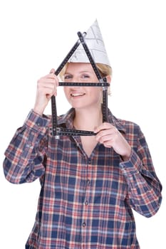 Woman with folding rule