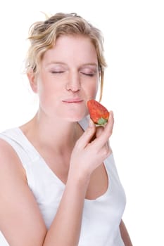 Young woman with strawberry