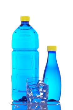 Bottles and glass of mineral water