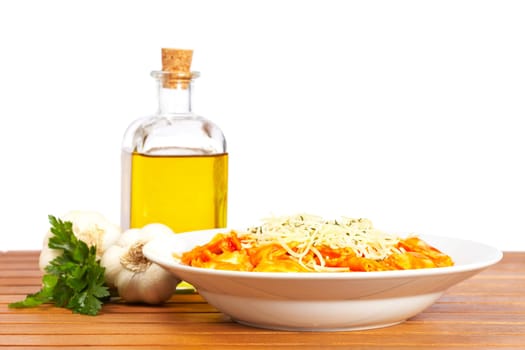Italian pasta with cheese and tomato
