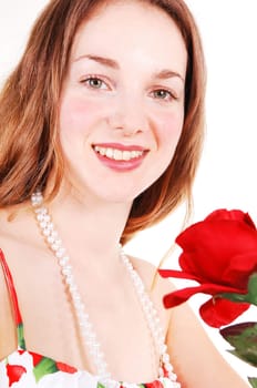 Beautiful woman with red, rose.