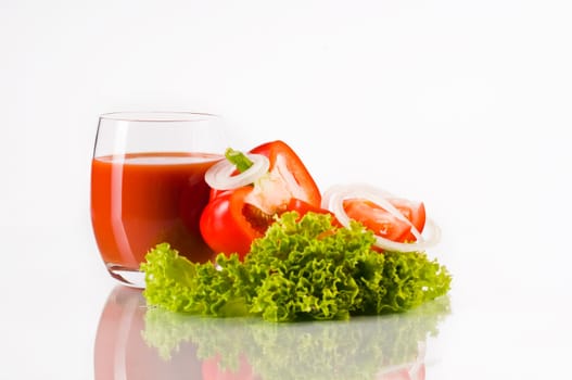 red vegetable juice on white background