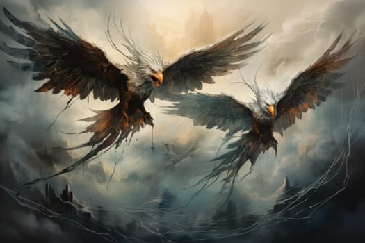 In the realm of fantasy, the skies are home to ferocious thunder hawks, majestic creatures that command the elements.