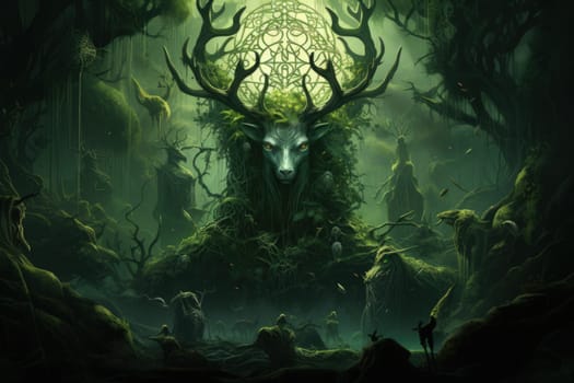 Deep within the mystical woodland realms of fantasy, ancient forest spirits stand as silent sentinels, their ethereal presence a testament to the wisdom and magic of the natural world.
