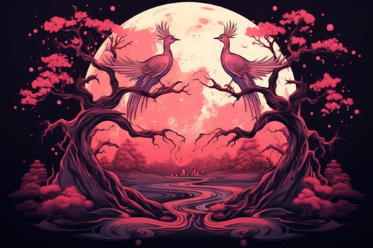Embark on a mythical journey where ancient phoenixes, with their fiery plumage, rise triumphantly from ashes, embodying the cycle of rebirth and renewal.