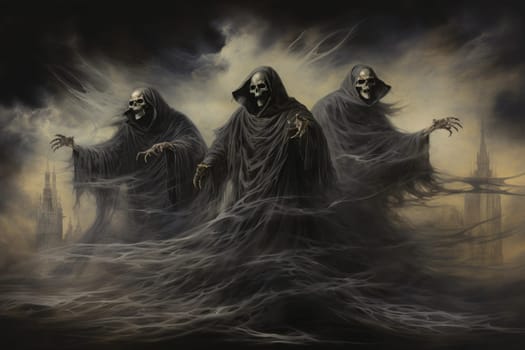 In the realm of fantasy, haunting ghostly apparitions are ethereal beings that exist between the world of the living and the realm of the dead.