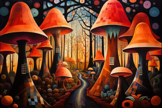 In the realm of fantasy, there exist mystical and enchanting places where giant talking mushrooms thrive in dense forest groves.