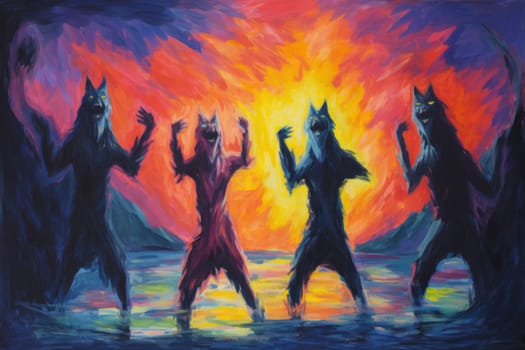 Venture into a mystical realm where fierce werewolves, under the enchanting light of the full moon, undergo their awe-inspiring transformation.