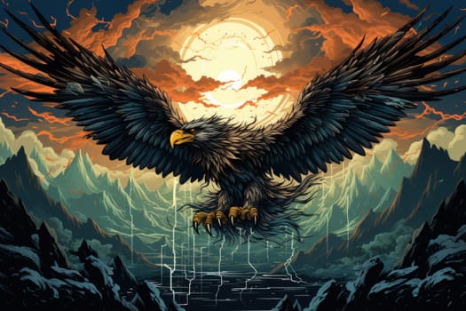 In the realm of fantasy, the skies are home to ferocious thunder hawks, majestic creatures that command the elements.