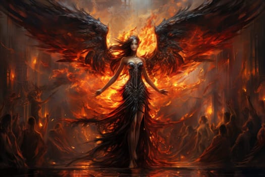 Within the realm of fantasy, elegant phoenix dancers grace the stage, their mesmerizing performances engulfed in flames.