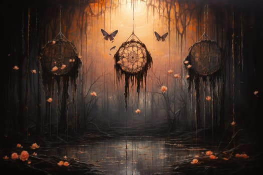 Immerse yourself in the magical realm of fantasy with this enchanting illustration of gossamer-winged dreamcatchers.