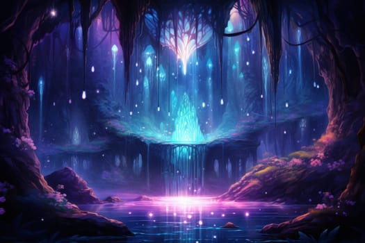 Enter a realm of enchantment where fantasy comes to life. Behold the mesmerizing sight of harmonious waterfalls adorned with radiant crystals.