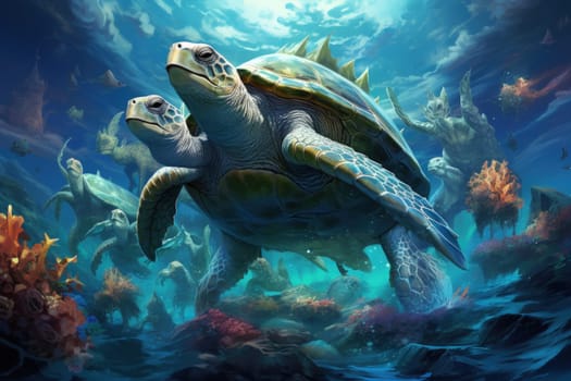 Embark on an extraordinary journey through the realm of fantasy and encounter the majestic ancient sea turtles.