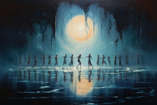In the realm of fantasy, graceful moonlit dancers captivate with their ethereal movements, perfectly synchronized with the celestial rhythms.