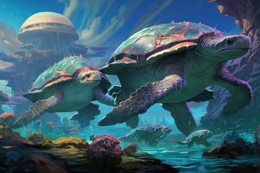 Embark on an extraordinary journey through the realm of fantasy and encounter the majestic ancient sea turtles.