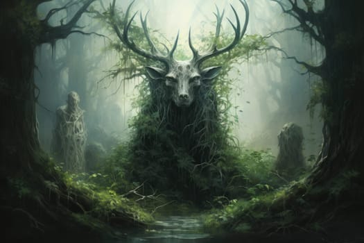 Deep within the mystical woodland realms of fantasy, ancient forest spirits stand as silent sentinels, their ethereal presence a testament to the wisdom and magic of the natural world.
