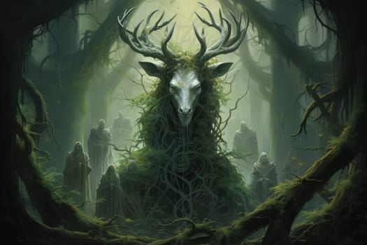Deep within the mystical woodland realms of fantasy, ancient forest spirits stand as silent sentinels, their ethereal presence a testament to the wisdom and magic of the natural world.