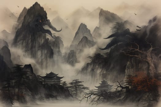 Embark on a fantastical journey where gargantuan giants, with their colossal stature, traverse the towering mountains with thunderous footsteps.