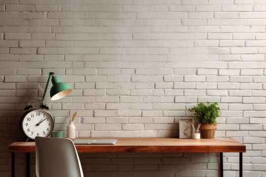 Front view of Workspace home office desk supplies on office workplace. Generative AI.