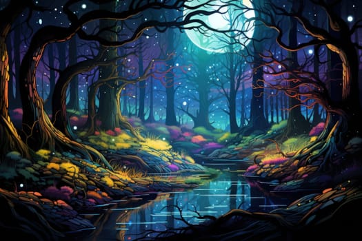 Journey through mystical forests filled with enchanted flora and sentient, conversing trees, where reality seamlessly intertwines with fantasy.
