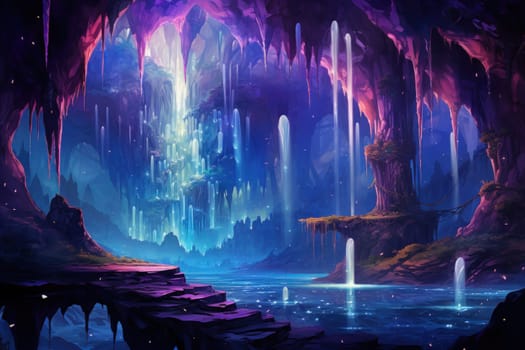 Enter a realm of enchantment where fantasy comes to life. Behold the mesmerizing sight of harmonious waterfalls adorned with radiant crystals.