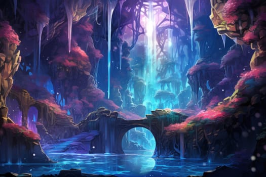 Enter a realm of enchantment where fantasy comes to life. Behold the mesmerizing sight of harmonious waterfalls adorned with radiant crystals.