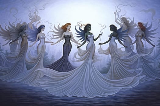 Imagine a mystical world where ethereal mermaids gracefully swim with flowing sapphire tails, enchanting all who gaze upon their mesmerizing beauty.
