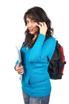 Student woman talking with phone
