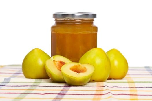 Plum jam and some fresh fruits