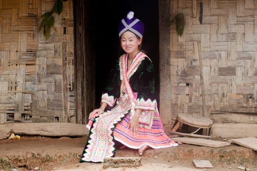 Asian woman in traditional dress,Hmong