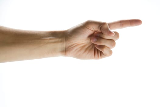 Finger points forward