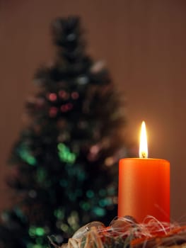 Christmas - wreath with one candle and tree