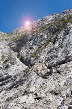 Path to the Schärtenspitze in the Berchtesgaden National Park with lots of scree and climbing