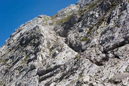 Path to the Schärtenspitze in the Berchtesgaden National Park with lots of scree and climbing