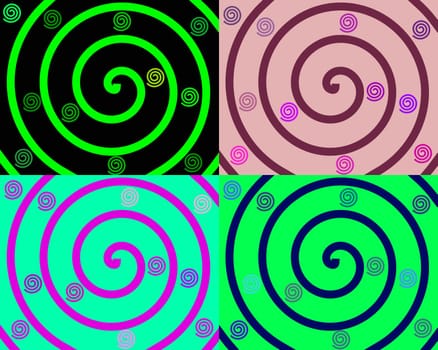Colored spirals on colorful background
