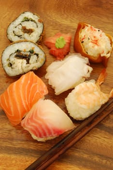 Complete sushi meal with nigiris and rolls
