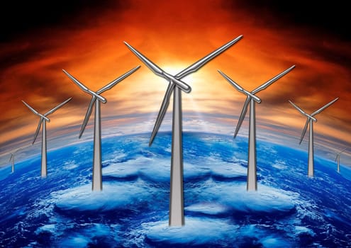 wind mills and planet ground